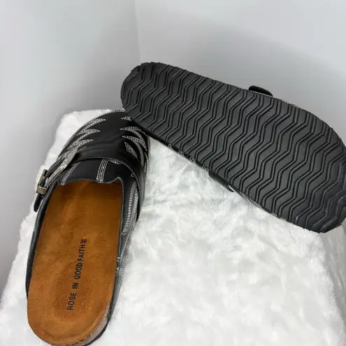 Rose In Good Faith Dark Cowboy Mule Black Leather Size 39 NWOT
