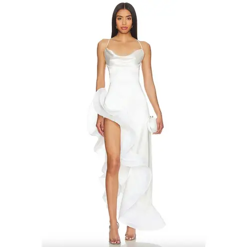 Retrofête Kaitlin Ruffled Hem Gown Dress White Womens Size Small