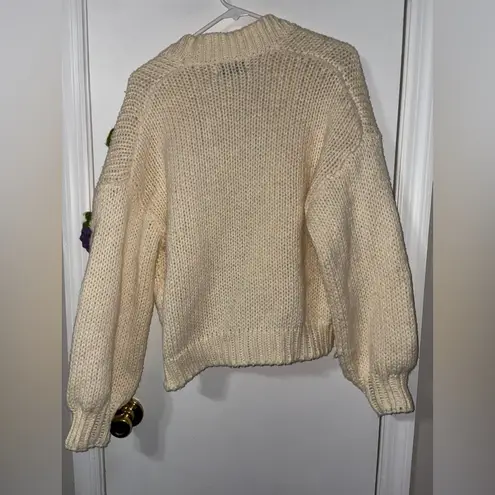 Anthropologie Duchamp Cream 3D Embroidery Knit Fruit Chucky Cardigan One size Purple Size undefined