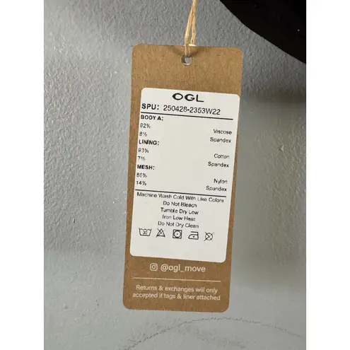 NWT OGL Eco Skin Kiss Elavated V Neck Ruched Short Sleeve Black Brami Tee Medium