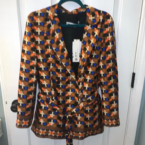 ZARA  NWT Satin Orange Printed Belted Blazer