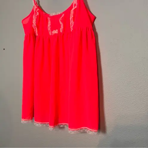 Victoria's Secret  Cami Tank Lingerie Top Bright Hot Pink Lace Semi Sheer Size XL