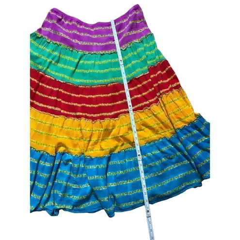 Vintage Lauren Ralph Lauren rainbow maxi skirt tiered tie dye sz PL Yellow