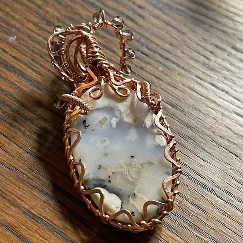 Dendritic Opal smoky quartz wire wrap wrapped pendant copper handmade artisan Orange