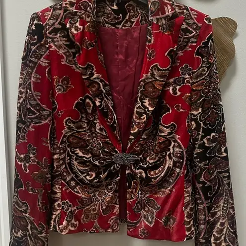 Kay Unger Vintage Rayon Silk Rhinestone Colorful Paisley Print Velvet Blazer 8