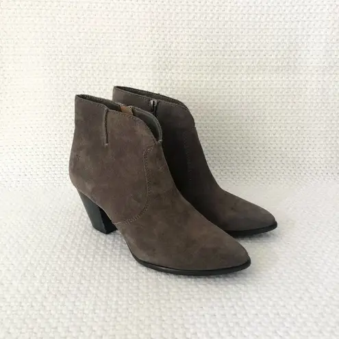 Frye  JENNIFER Brown Grey Suede Pointed Stacked Heel Dress Ankle Boots 6