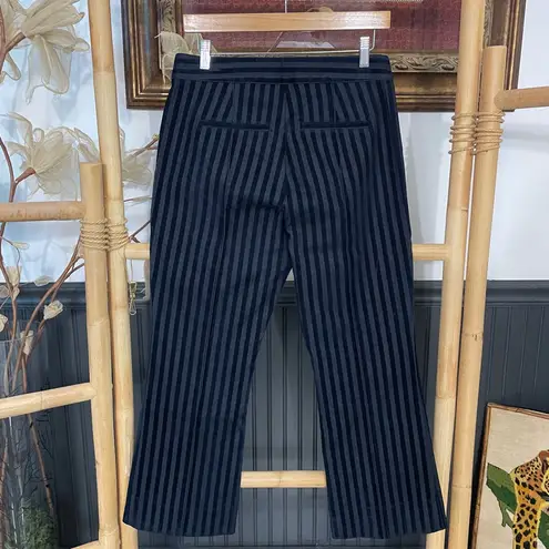 Derek Lam 10 Crosby Velvet Stripe Wide Leg Ankle Tailored Navy Pants Sz 6 💛🎀