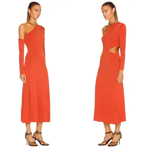 Cult Gaia Zora Knit Cutout Midi Dress Women Medium Chili Orange Asymmetrical NWT