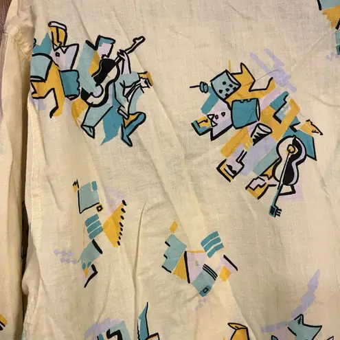 80s Heet sportswear Jazz Musicians Yellow Button Down Shirt Multi size