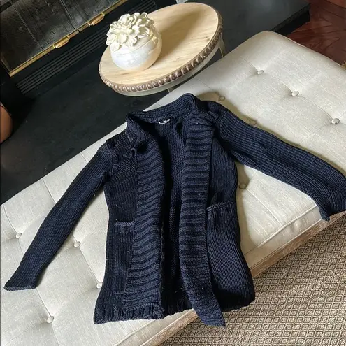 TSE Chunky Navy 100% Cotton Knit Cardigan Size XS