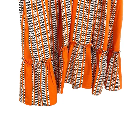 Taylor Stripe Print Orange Fit and Flare Dress Elbow Sleeve V