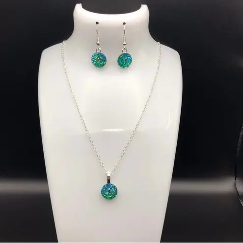 Blue Green Resin Rhinestone Jewelry Set