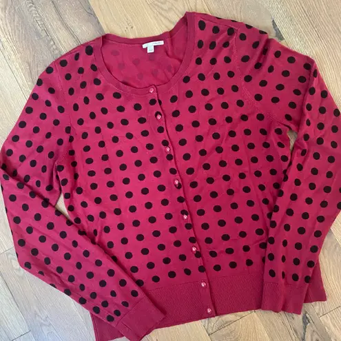 Halogen Polka Dot Burgundy Button Sweater Size Large