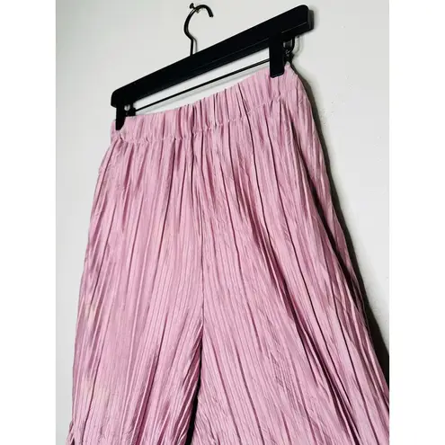 ATLEIN COLLECTIVE Pink Pleated Texture Mauve Plisses Flowy Pants Size 12