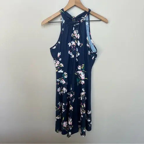 NEW Halter Neck Summer Sleeveless Casual Beach Dress Medium Navy Pink Floral Blue