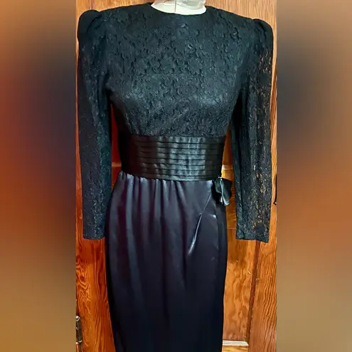 Leslie Fay Vintage Black Lace Evening Dress Sz 10