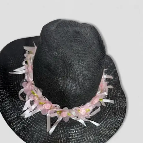 Handcrafted Cowboy Hat Floral Appliqué Ribbon Trim Western Festival Black OS