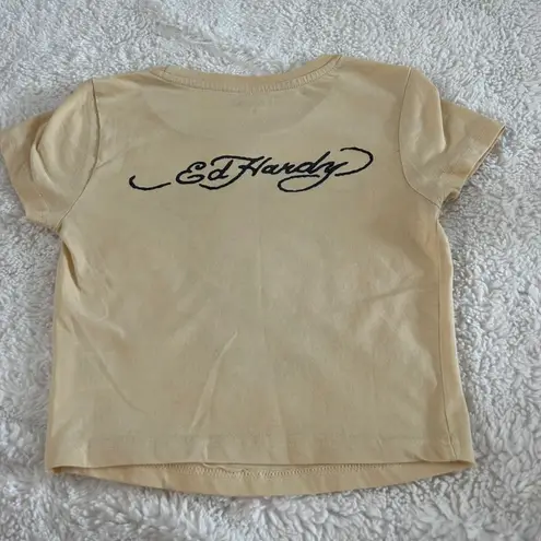 Ed Hardy Womens Baby Crop Top Logo Brave Hearts Tee Sz M Cotton Blend Grunge