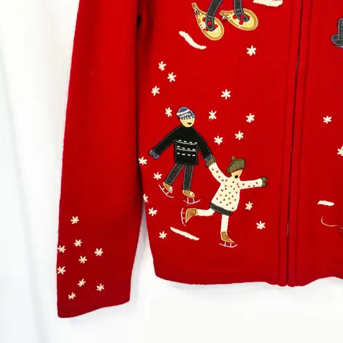 Jones New York Jones NY Small Chrismtas Sweater Wool Cardigan Novelty Holiday Ugly Red 1705