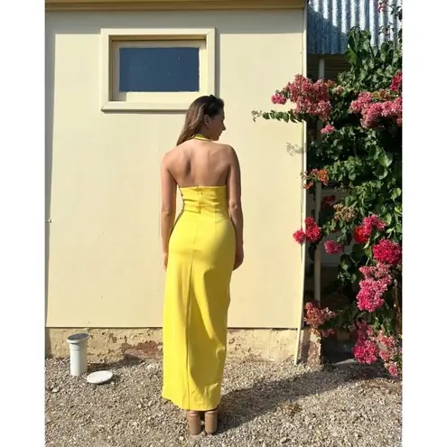 Elliatt Tuning Halter Neck Column Gown in Yellow Size Medium