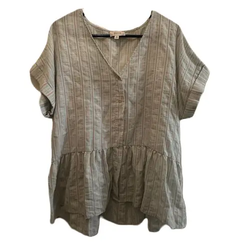 Perch By Blu Pepper Baby Doll Striped Ruffled Blouse Size 1XL Green
