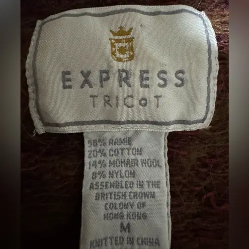 Vintage Boho Sweater Ramie Cotton Mohair Blend fringe beaded knit fall medium Red - Image 3