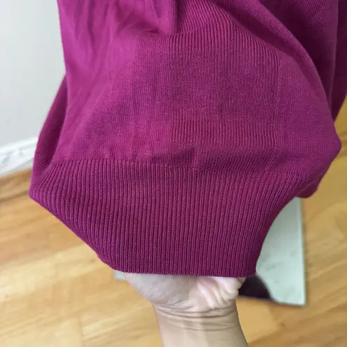 New York & Company Women's Oversize Silk Blend Pullover Vneck Sweater Magenta XS Pink