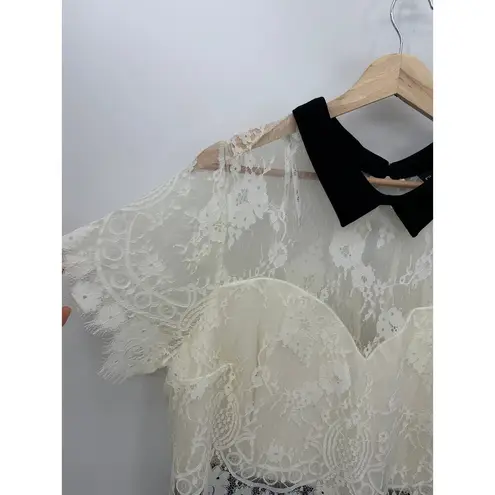 City Chic Dress Women Large White Black Lace Knee Length Wednesday Adams Collar