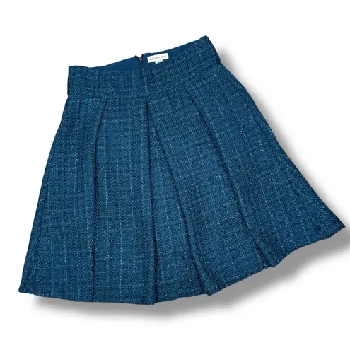 Coldwater Creek Shimmer Tweed Pleated A Line Skirt Teal Blue 6