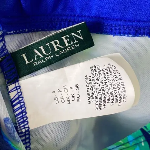 Lauren Ralph Lauren Blue Floral Keyhole Halter Open Back Tankini Swim Top Size 4