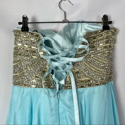 Alyce Paris Rhinestone Sky Blue Formal Prom Strapless Gown 4