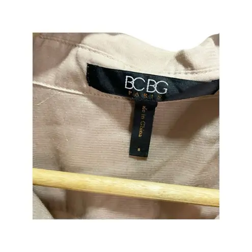 BCBG Paris Tan Sheer Henley Blouse S Career Casual Flowy Y2K Brown