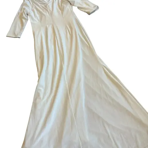 Lelasilk Long White Gown Dress Maxi Length Cowl Velvet Tie Back Size XL Women's