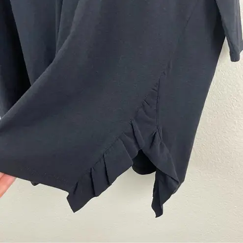 Garnet Hill Organic Cotton Relaxed Blouse Ruffle Slits Black Size S