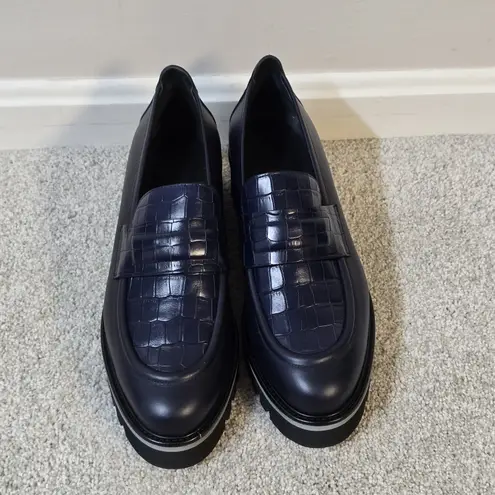 M. GEMÍ ELSA NAVY BLUE CROC CHUNKY LEATHER LOAFERS WOMEN'S SZ 11 ( EU 42)