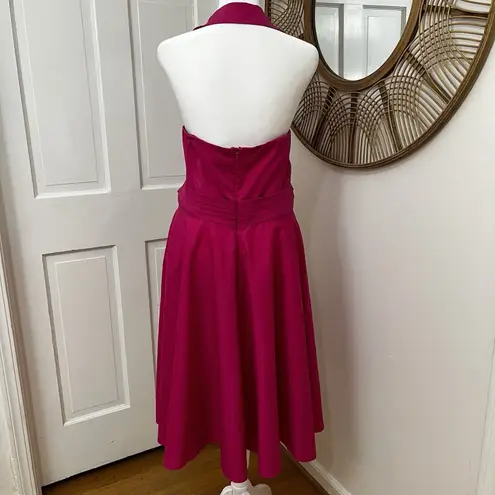 Badgley Mischka Hot Pink size 14 Tie Flare Cotton Blend Coastal Halter D…