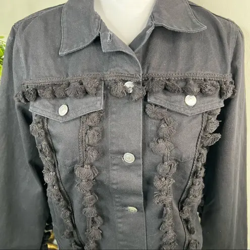Free The Roses Black Jean Jacket With Tassels Button Front NEW Size S