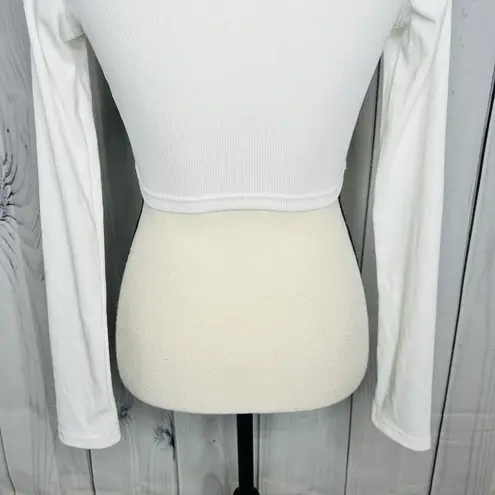 The Vintage Shop  Women's Sz M White Long Sleeve Knit Corset Ribbed T-Shirt