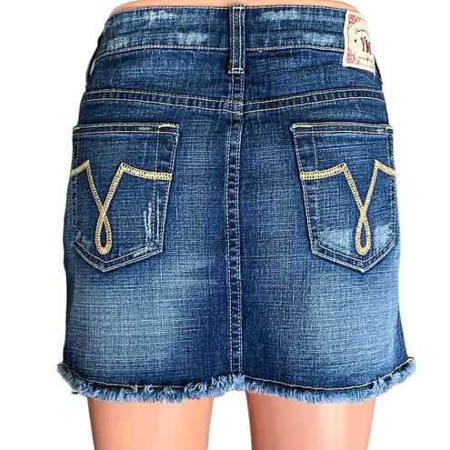 Ymi Denim Blue Jean Frayed Raw Bottom Hem Edge Mini Skirt ~ Women's Juniors 9