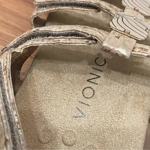 Vionic “Amber” Beige Cork Slingback T-Strap Sandals Size 7