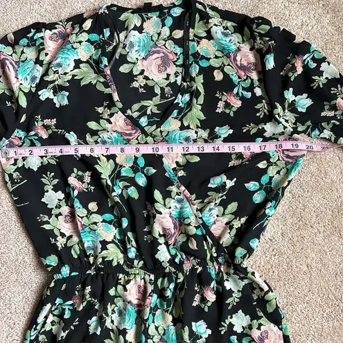 Iris Boho Black Floral Romper With Pockets Size Large