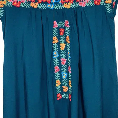 Savanna Jane Dress Teal Floral Embroidered Cap Sleeve Women's Size Small
