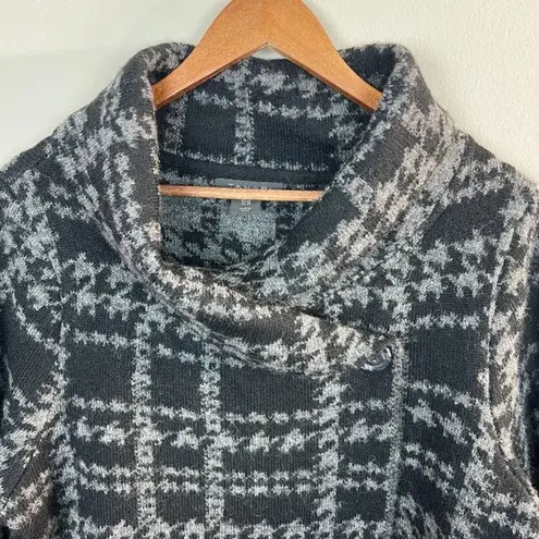 Tahari Cardigan Sweater 1X Women Black Gray Knit Wool Blend Longline Button
