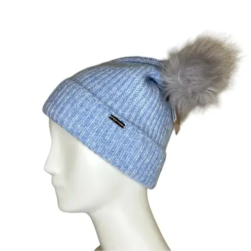 Steve Madden NEW!  Blue Winter Hat with Faux Fur Pom