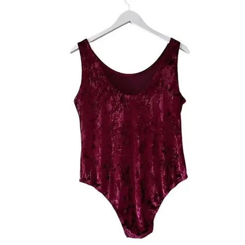 Clockhouse Wine Crushed Round Neck Velvet Soft One Piece Bodysuit SZ L #1530