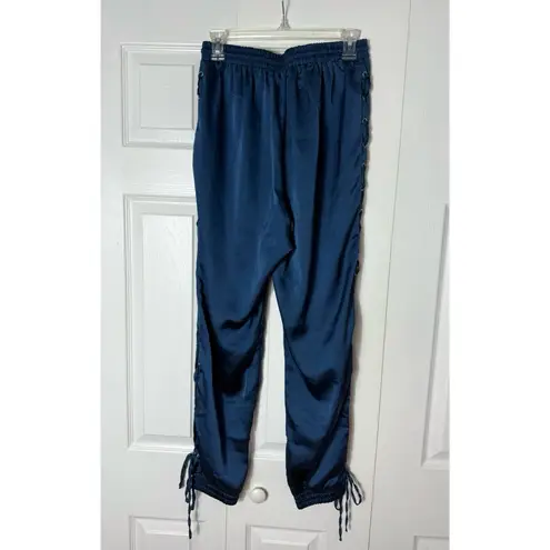 Missguided Blue Satin Lace Up Side Joggers Pants Elastic Waist Size 10 Large