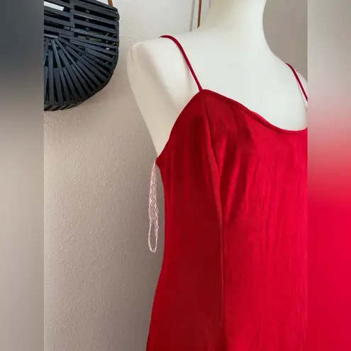 Roberta Red Spaghetti Strap Chemise Mini Dress, Size Large
