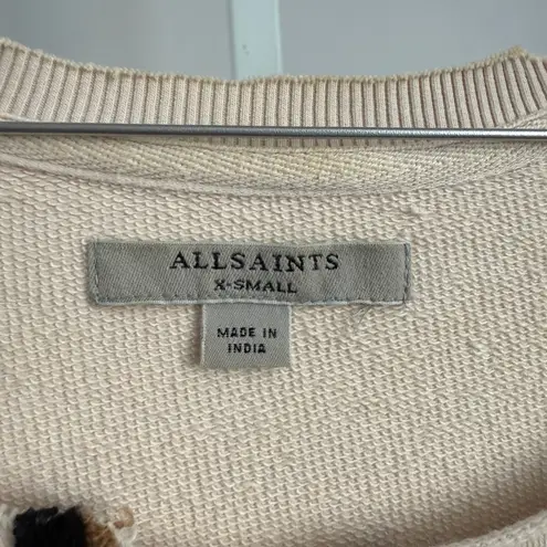 AllSaints Scar Sweatshirt XS cut off neckline Animal Print Cotton Blend Pullover Tan