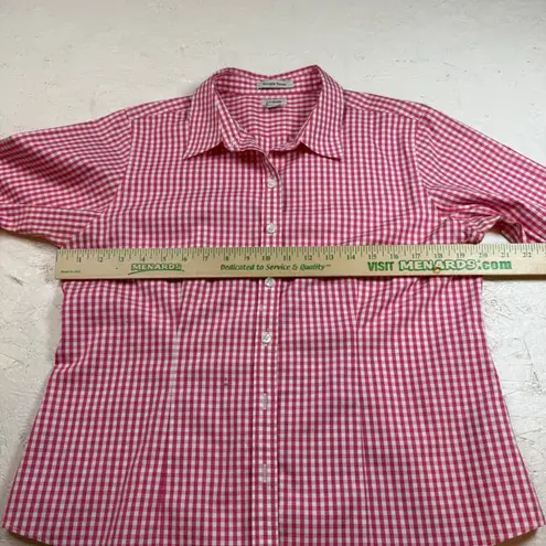 L.L. Bean Women's Pink Gingham Wrinkle Resist Button Up Shirt Size M Pet