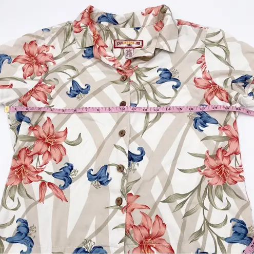 Caribbean Joe Vintage  Women's Floral Hawaiian Shirt Button Front Short Sleeves